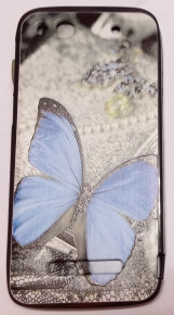 Силиконов гръб ТПУ за Lenovo A369i сив със синя пеперуда